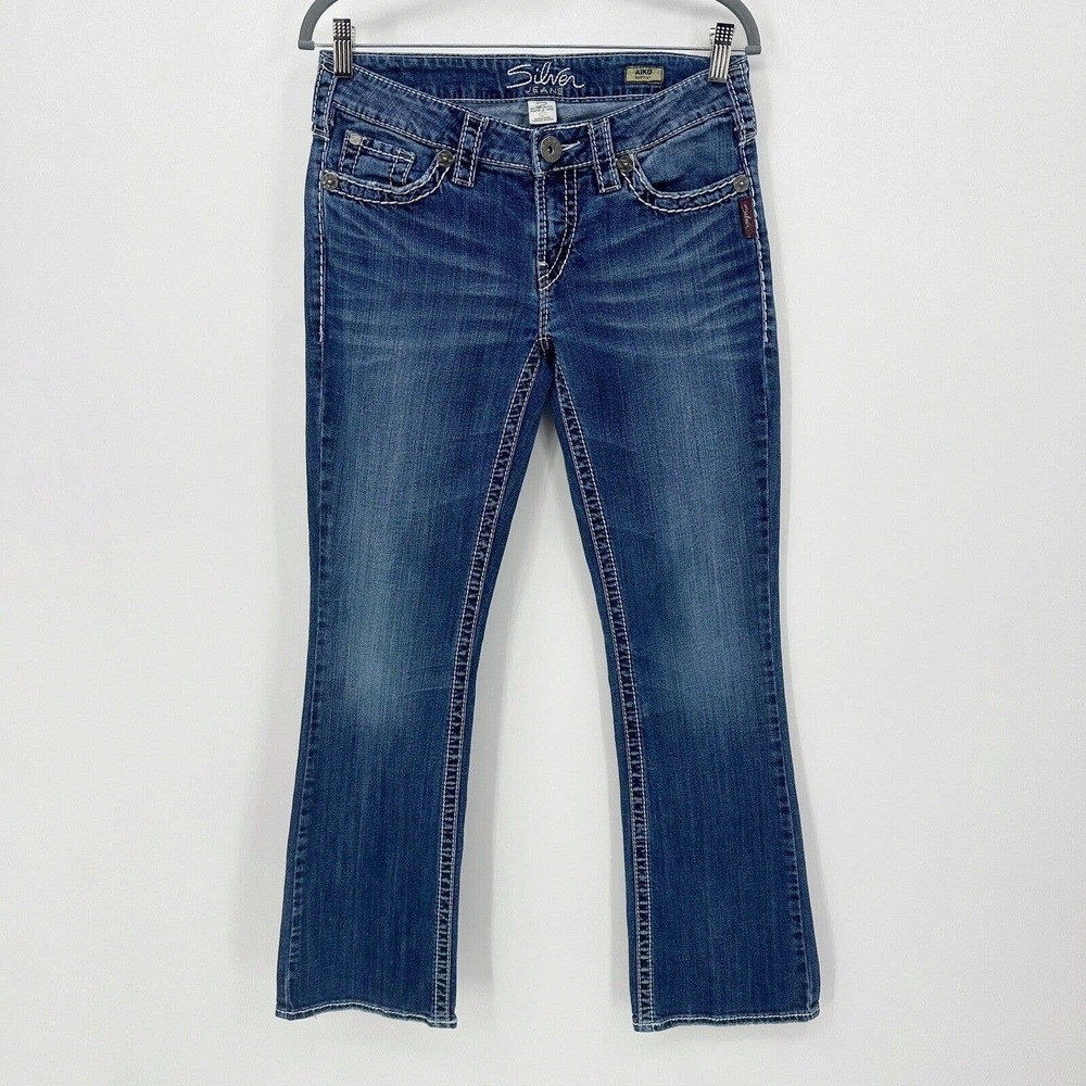 Silver Jeans Aiko Bootcut Sz 29x31 Medium Wash Low Rise Zip Fly Stretch Contrast
